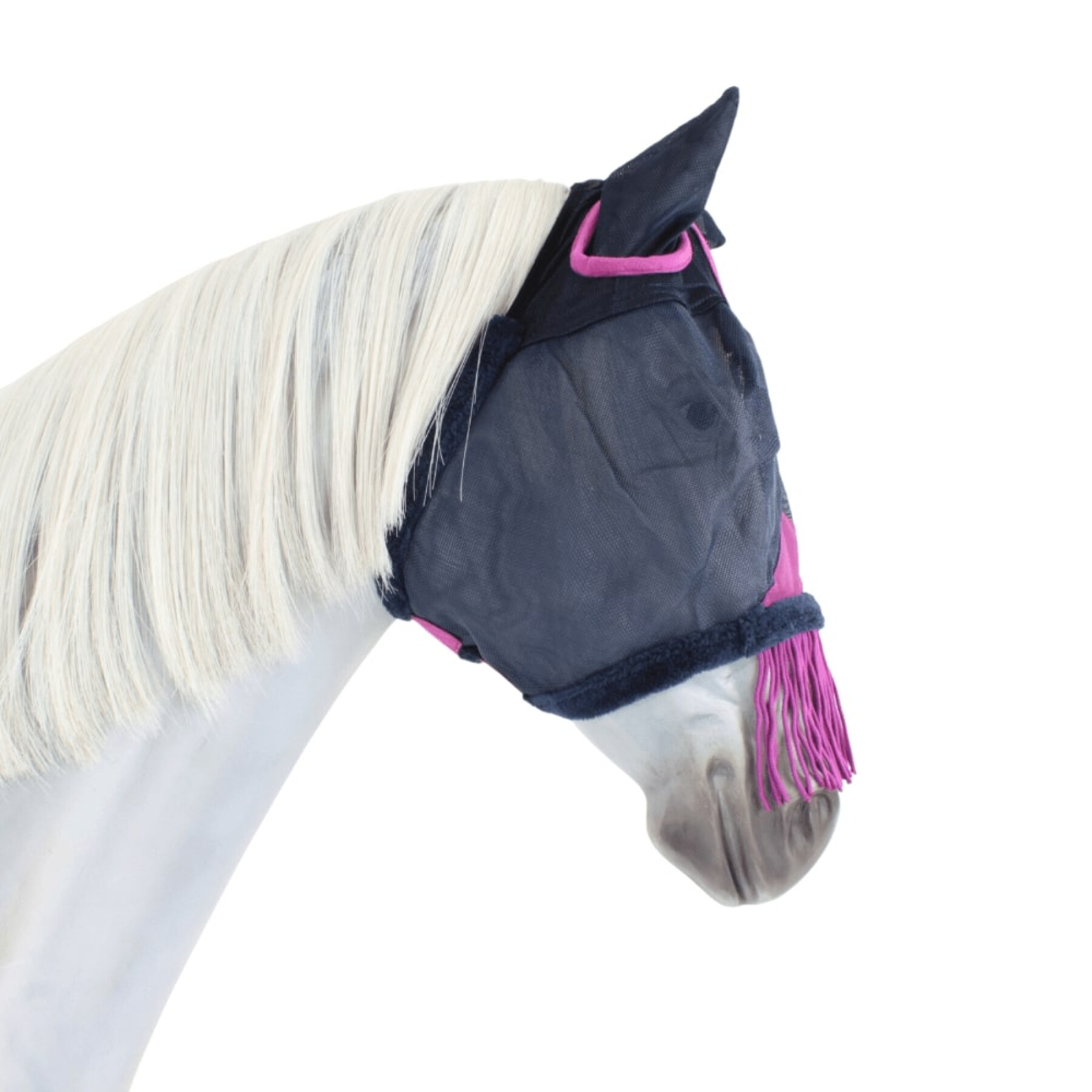 Masque anti-mouches pour cheval en maille durable avec protection oreilles et pompons Weatherbeeta Comfitec Deluxe