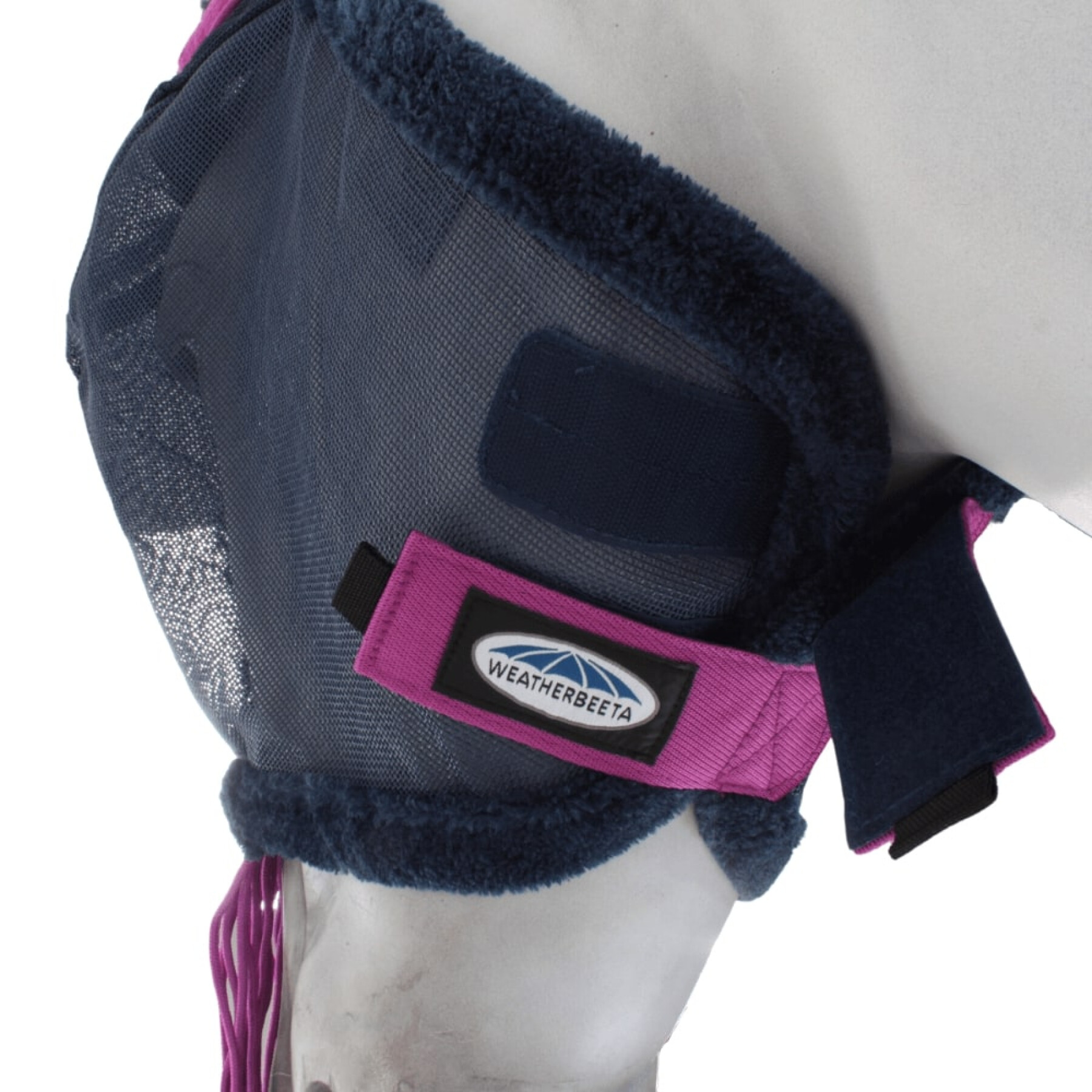 Masque anti-mouches pour cheval en maille durable avec protection oreilles et pompons Weatherbeeta Comfitec Deluxe