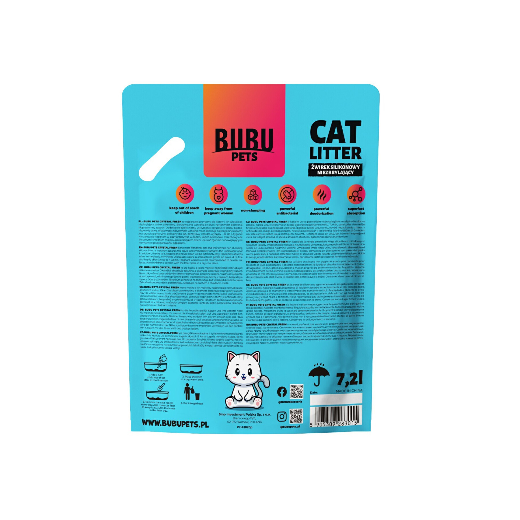 Litière pour chat en gel de silice BUBU Pets Original