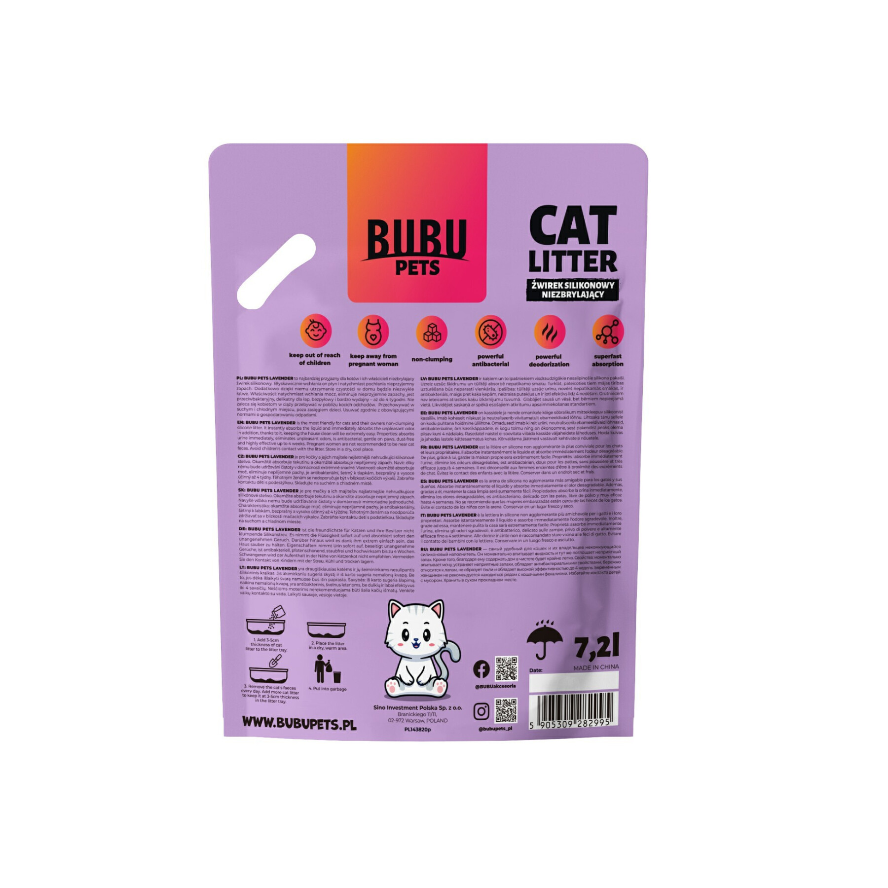 Litière pour chat en gel de silice lavande BUBU Pets