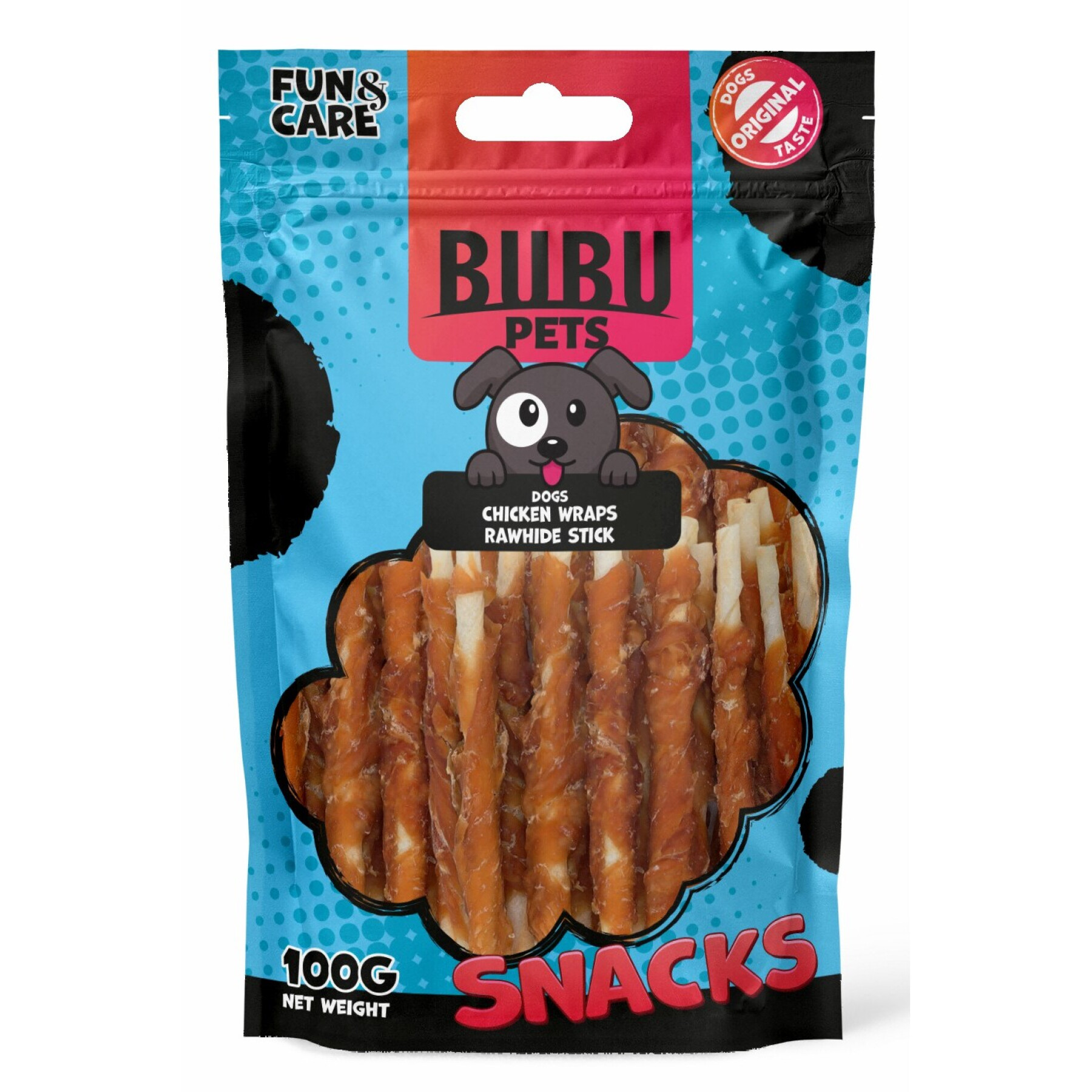 Friandise pour chien poulet enveloppé sur un bâton de peau de bœuf BUBU Pets