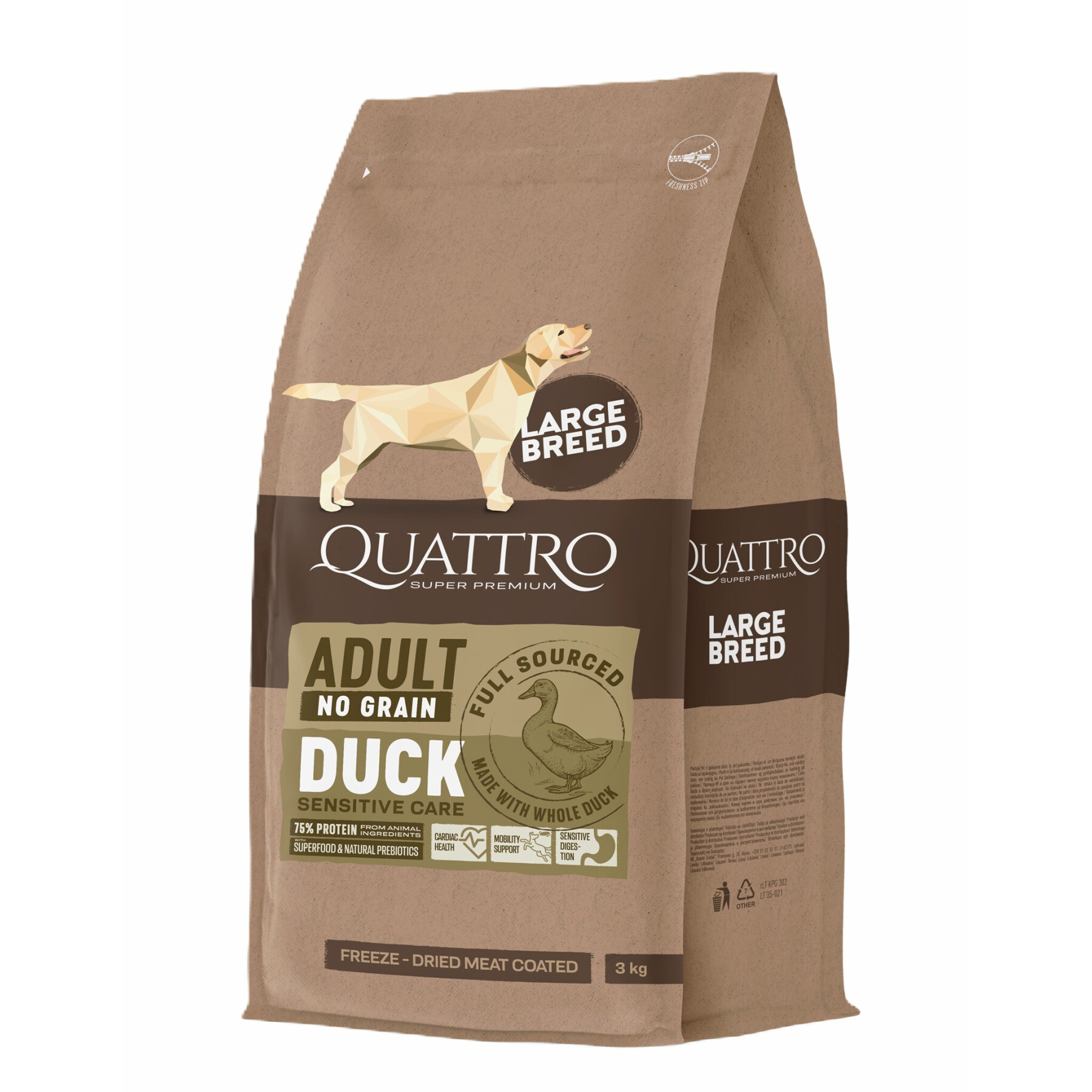 Croquettes pour chien sans céréales canard BUBU Pets Quatro Super Premium