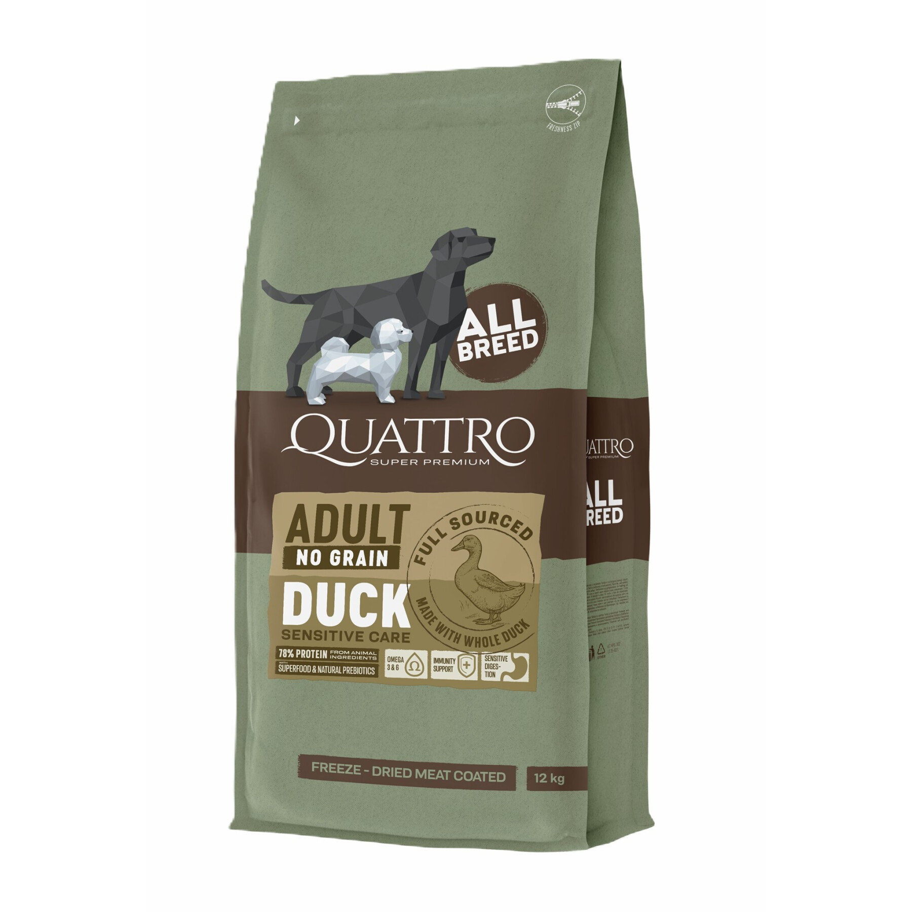 Croquettes pour chien toutes races sans céréales canard BUBU Pets Quatro Super Premium
