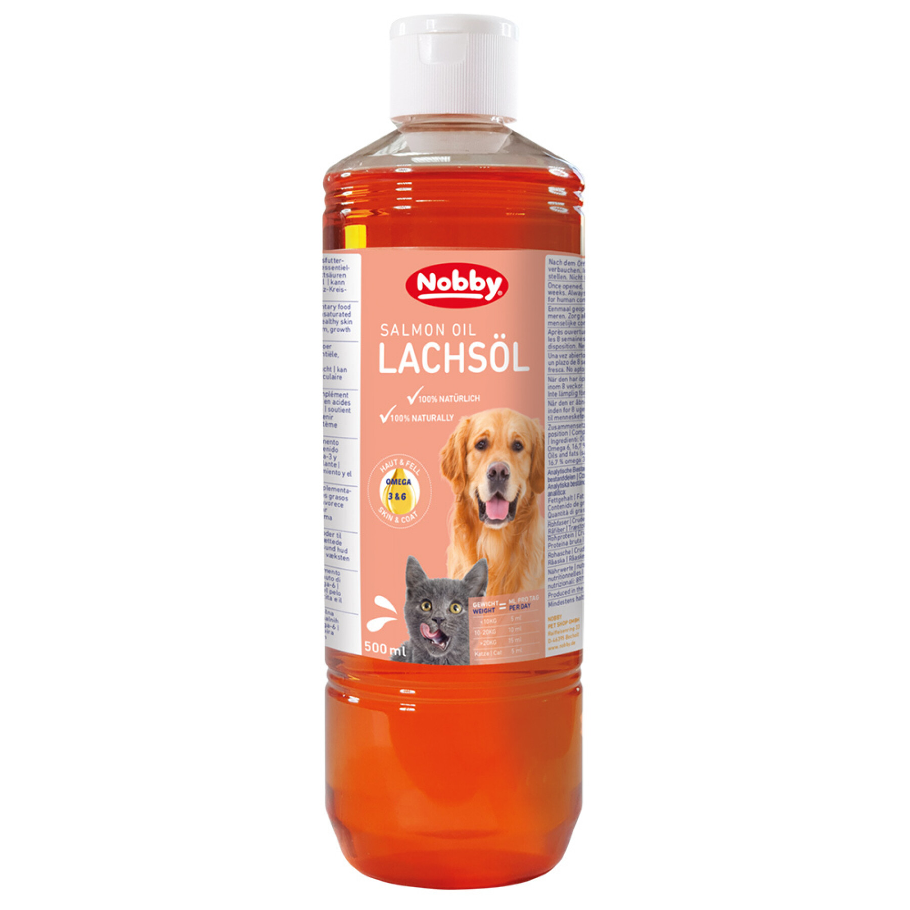 Complément alimentaire pour chien et chat huile de saumon Nobby Pet 500 ml