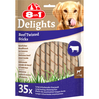 Friandise pour chien 8 IN 1 Twisted Sticks Beef (x35)