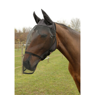 Masque anti-mouches pour cheval avec protection des oreilles et frange pour les naseaux Covalliero