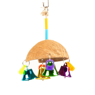 Jouet pour oiseaux parapluie coco coloré avec des cloches Duvoplus