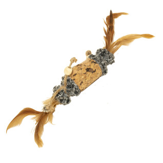 Jouet peluche pour chat cork tonneau avec plumes et cloches Duvoplus